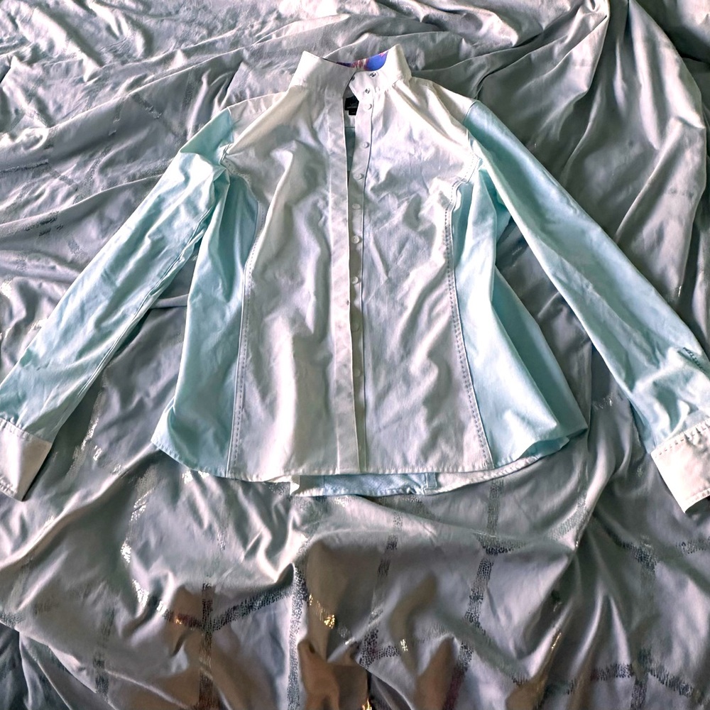 Noble Outfitters Equestrian Show Shirt - Large - white/baby blue